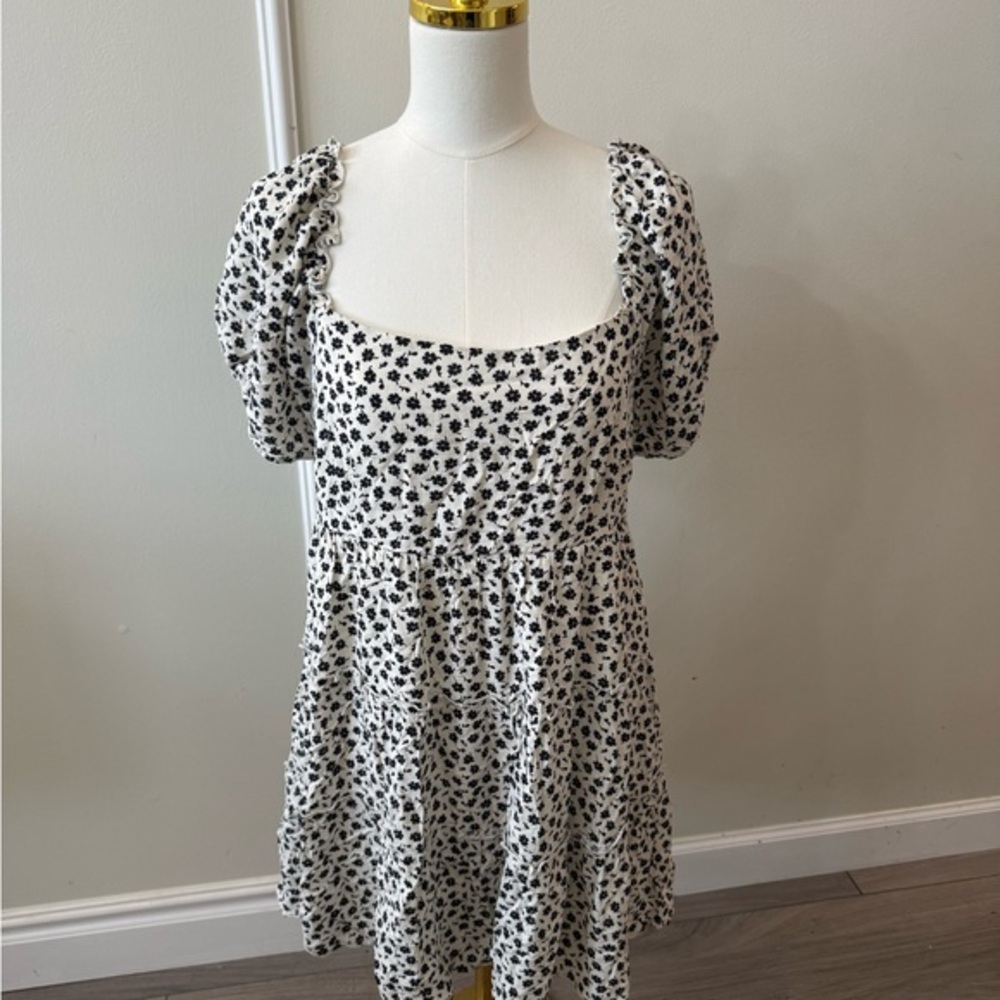 Altar'd State White Mini Dress with Black Floral Pattern